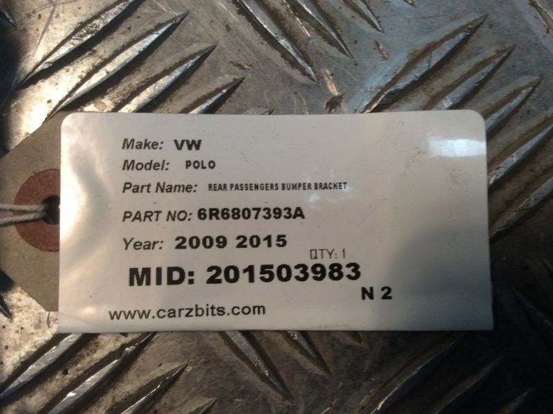 VW Polo 6R 2009-2016 Rear Bumper Bracket Passenger Side Rear 6R6807393A - Image 5