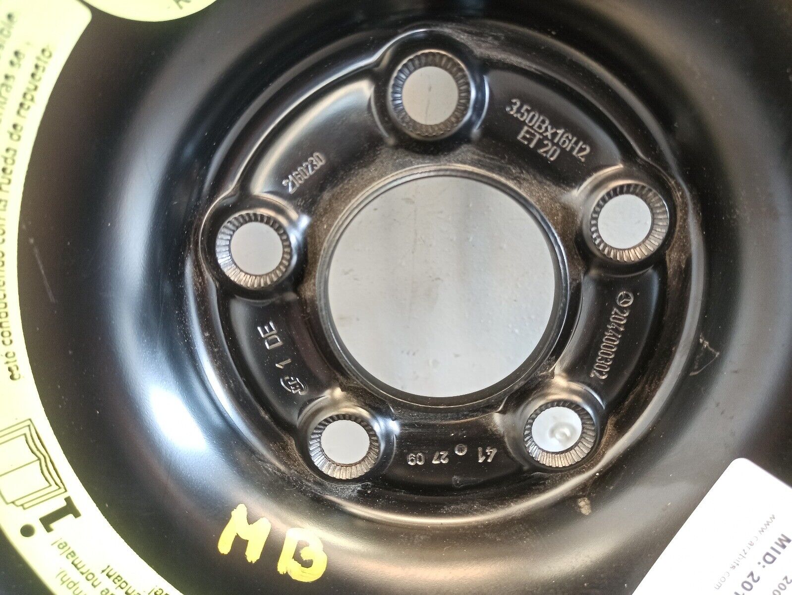 2009 Mercedes Benz C Class W204 16 Inch Spare wheel T125/90R16 98M - Image 3