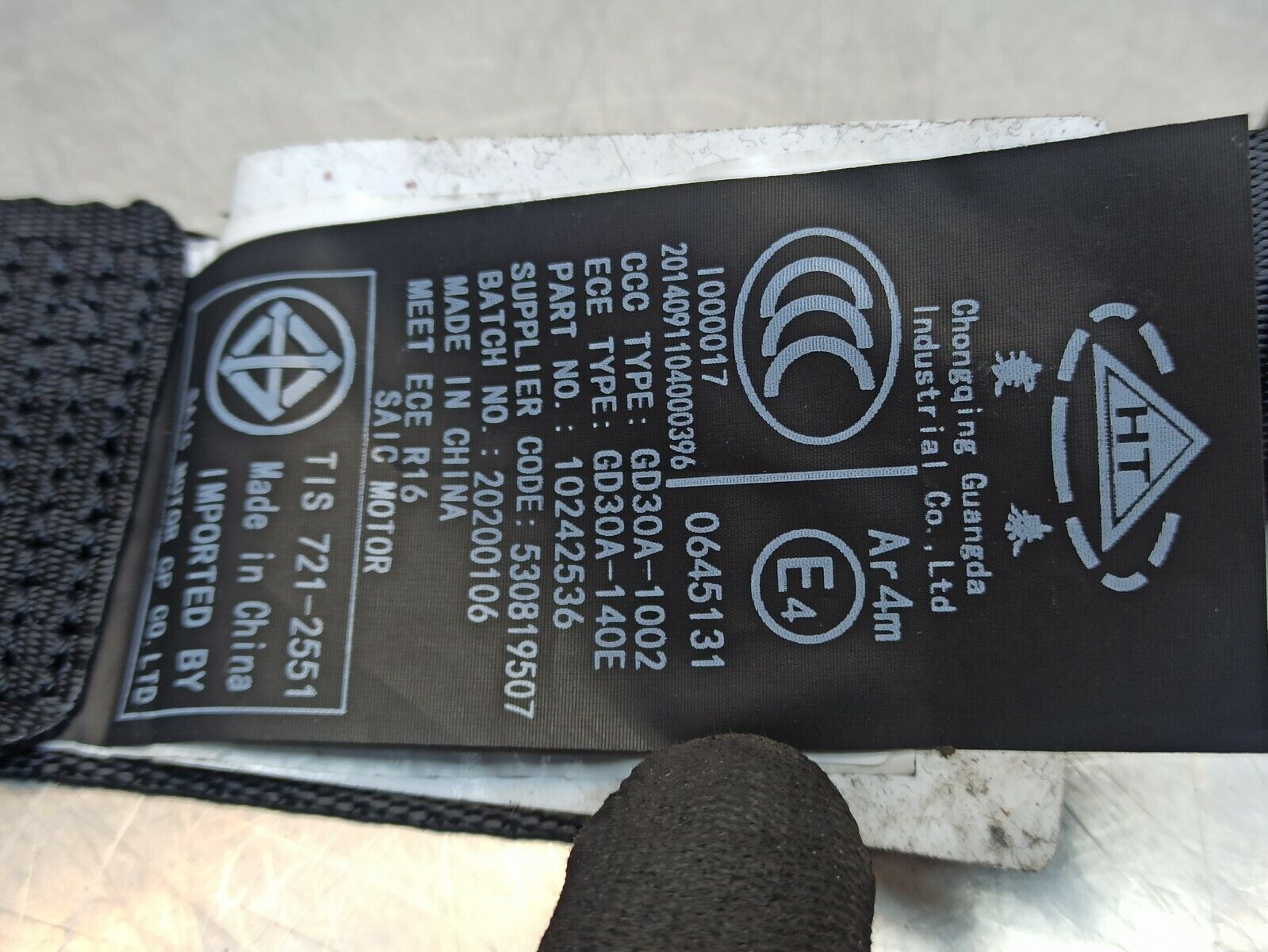 MG ZS EXCLUSIVE 2017-2020 Seat Belt Passenger Side Rear N/S/R - Image 5