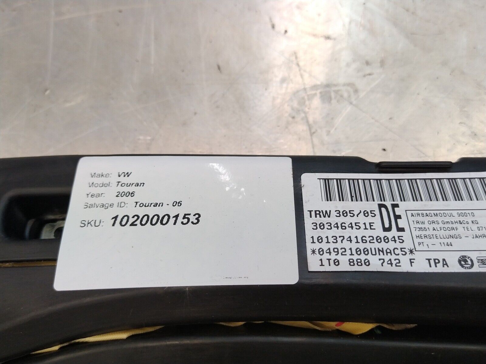 VW Touran 2003-2006 BKD 2.0 Right Driver Offside Curtain Airbag 1T0880742F - Image 3