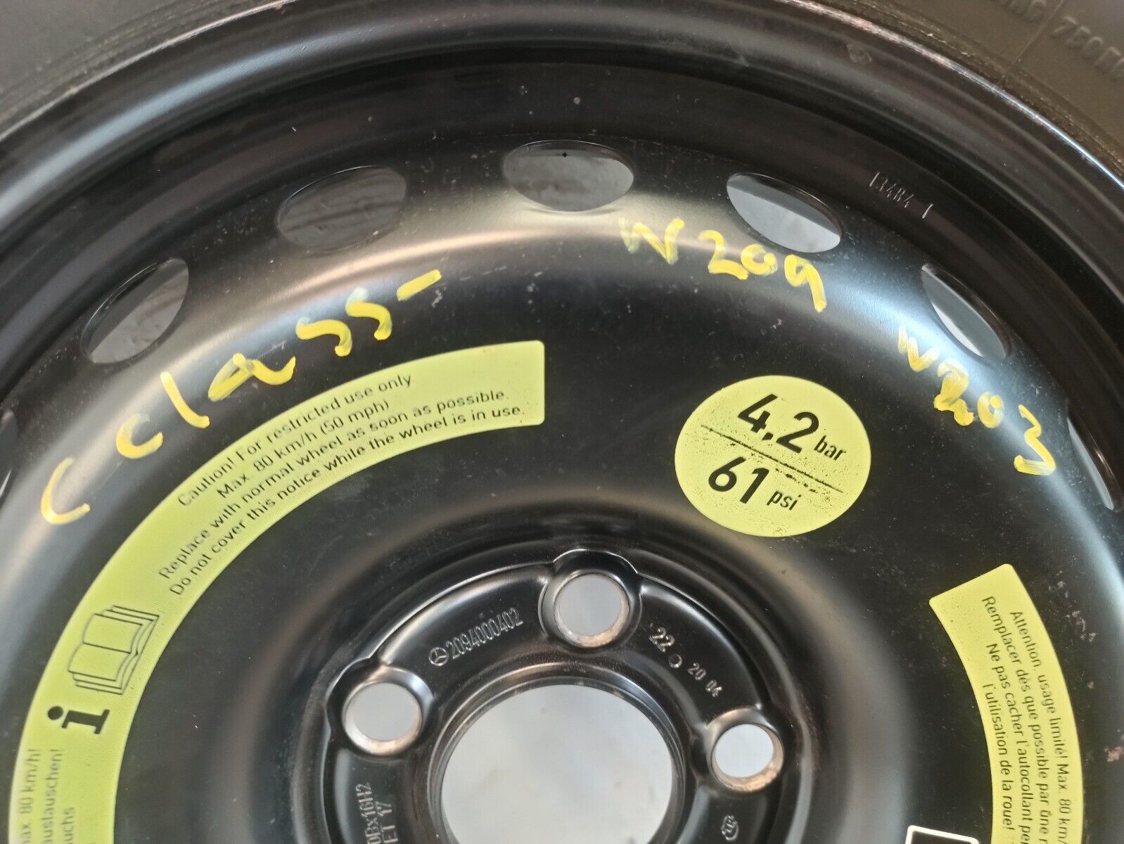 2007 Mercedes Benz C Class W203 16 Inch Spare Wheel T125/90R16 98M - Image 4