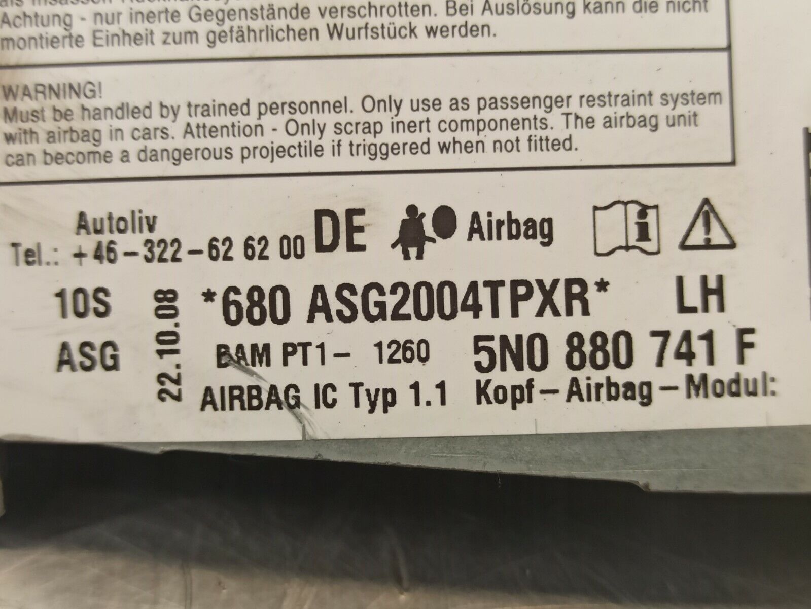 VW Tiguan 5N 2007-2012 Interior Roof Air Hash Bag Curtain N/S 5N0880741 - Image 4